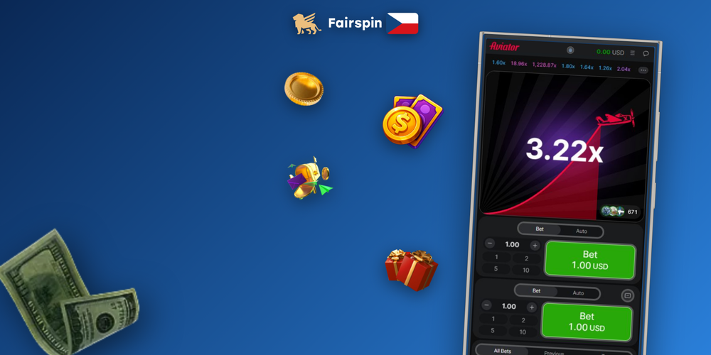Herní obrazovka Aviator ve Fairspin Casino s multiplikátorem a tlačítkem Cash Out
