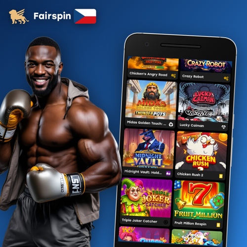 Fairspin Casino App – herní lobby s automaty na displeji smartphonu