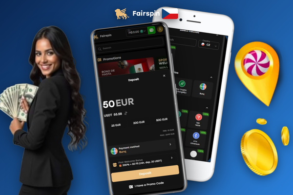 Mobilní vklad ve Fairspin Casino – ruka potvrzuje platbu na smartphonu