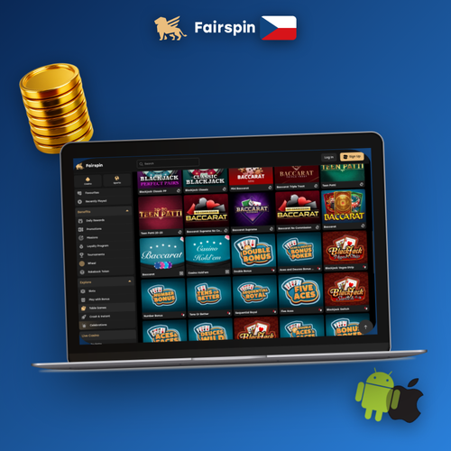 Fairspin Casino desktopová verze na notebooku s herní knihovnou a tmavým rozhraním