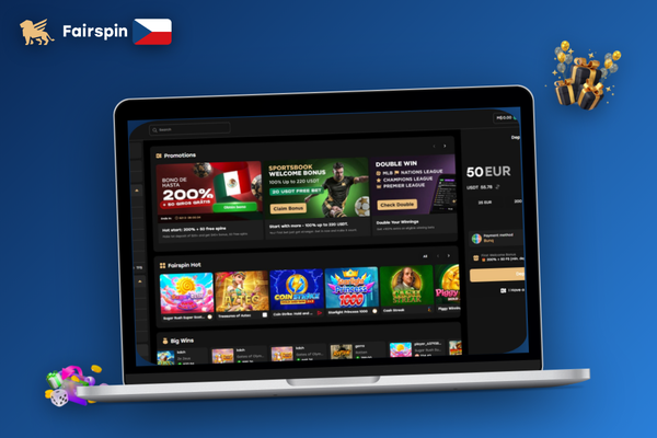 Rozhraní pokladny Fairspin Casino na notebooku s polem pro vklad v CZK