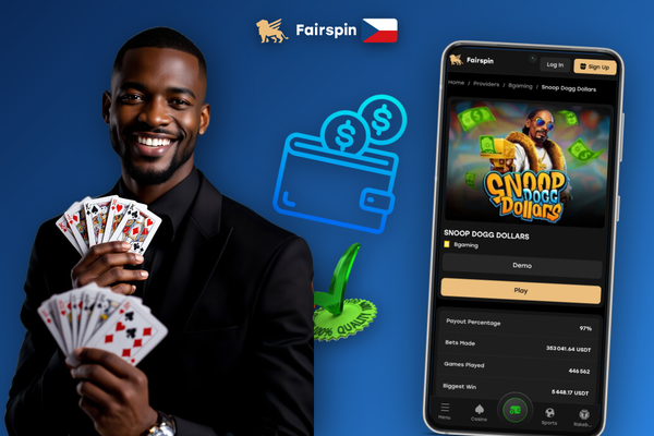 Přihlašovací obrazovka Fairspin Casino aplikace s prstem mačkajícím tlačítko přihlásit